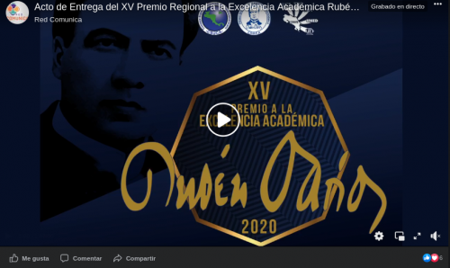 Acto de Entrega del XV Premio Regional a la Excelencia Académica Rubén Darío - Octubre 2020